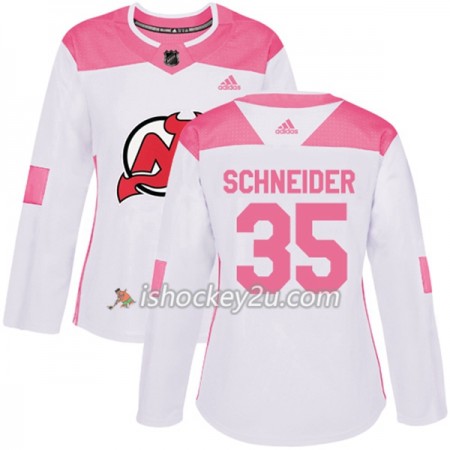 Dame NHL New Jersey Devils Trøje Cory Schneider 35 Adidas 2017-2018 Hvid Lyserød Fashion Authentic